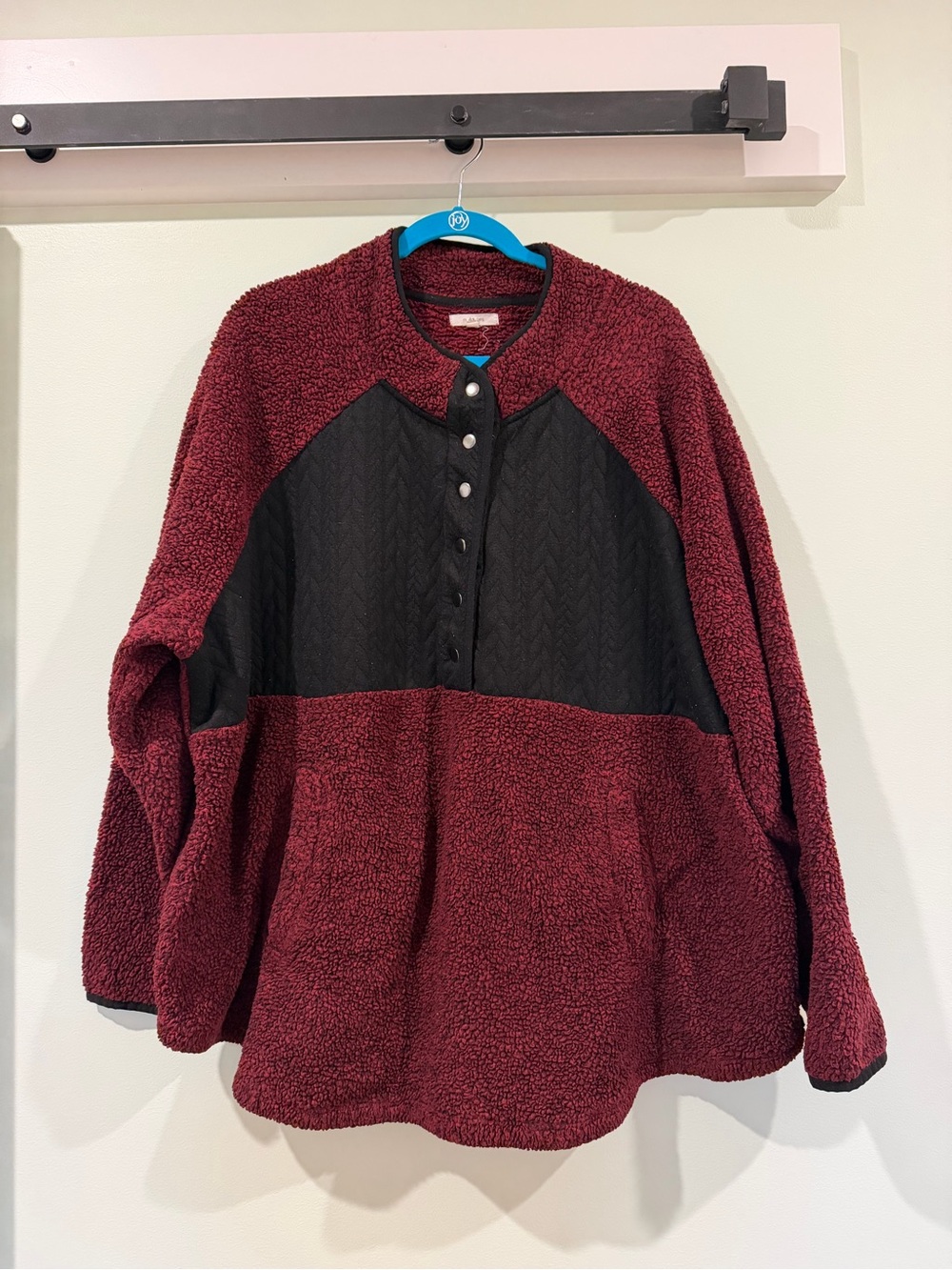 Maurices Burgundy Sherpa Pullover with Black Quilted Chest